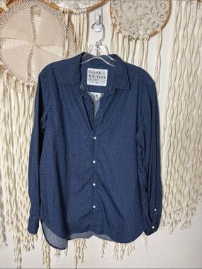 Frank & Eileen | Frank Navy Alphabet Cotton Long Sleeve Button Down Blouse XL